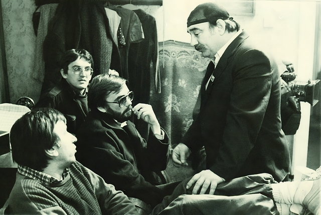Snimanje filma Balkanski špijun — Dušan Kovačević, Bata Stojković, Boža Nikolić i Slobodan Ivetić
