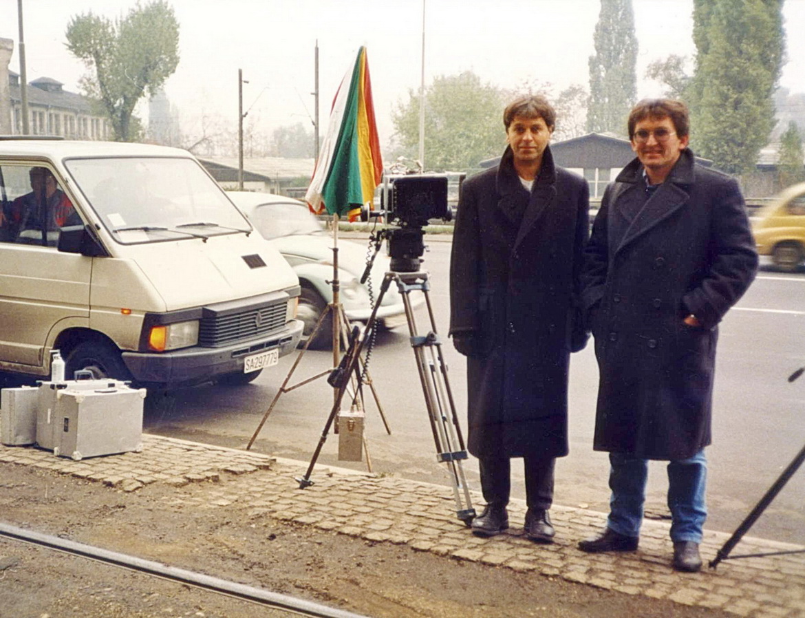 Enki Bilal i Slobodan Ivetić u Beogradu tokom snimanja filma Bunker palas hotel
